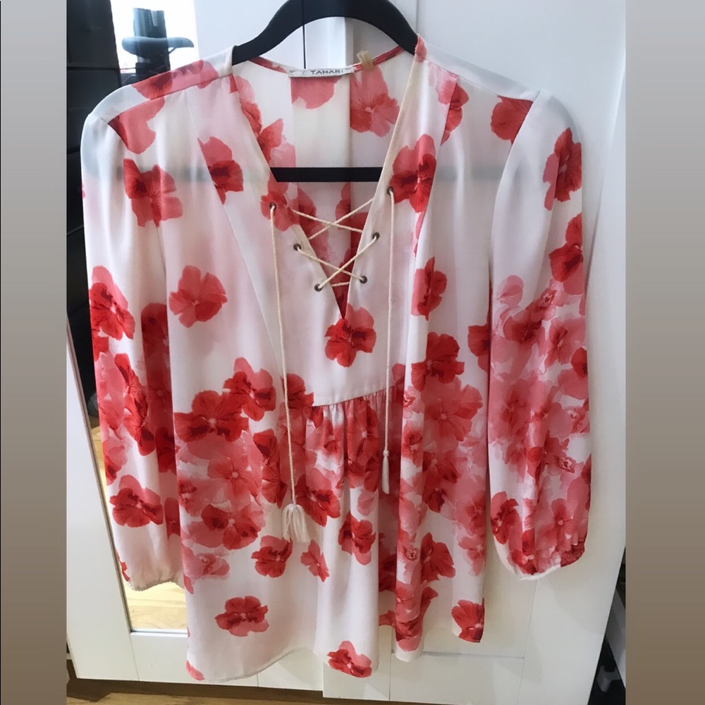 White and red floral top